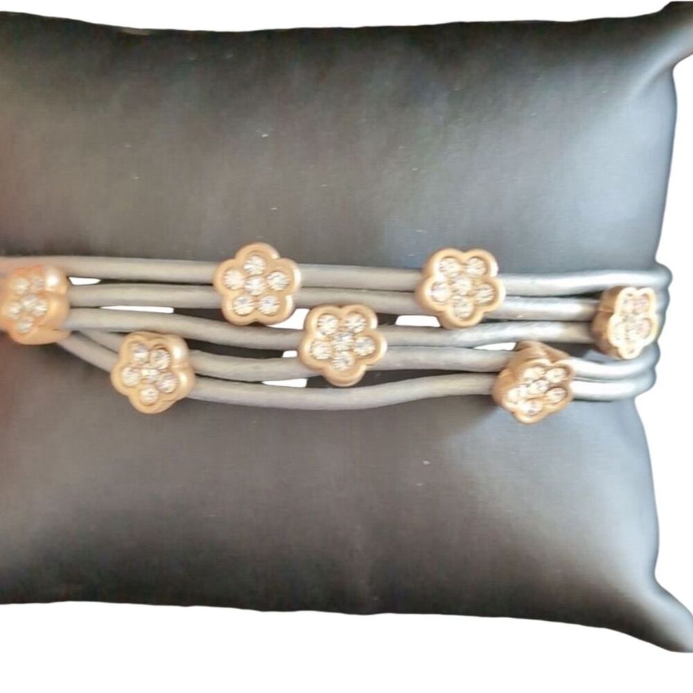 Sweet Lola Silver Wrap Bracelet w/ Gold Flower Accents